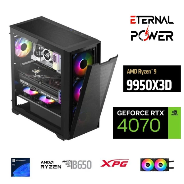 ETERNAL POWER RYZEN 9 9950X3D 64GB DDR5 1TB M.2 RTX 4070 B650 750W 240M ürün görseli 1