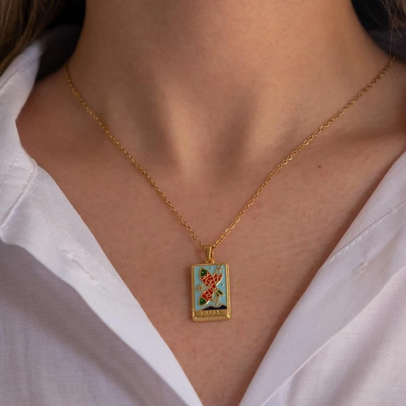 Çelik Kolye, Altın Kaplama Balık Burcu Kadın Kolye K-133 - Resim 3