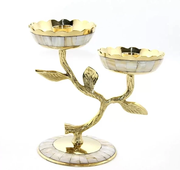 Pirinç Sedefli 2'li Şamdan 5934 ürün görseli 1