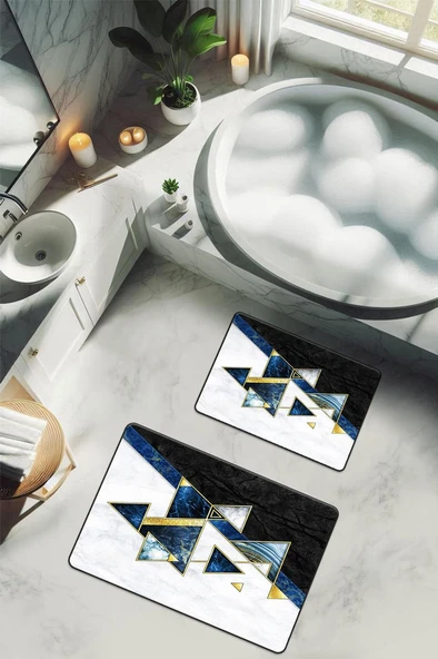 Yıkanabilir Kaymaz Tabanlı Modern Desenli 2'li Banyo Paspas Takımı BPS0027 RENKLİ 60 X 90 ürün görseli 1