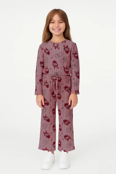KIZ ÇOCUK PİJAMA ALTI BELİ LASTİKLİ TAVŞAN BASKILI ürün görseli