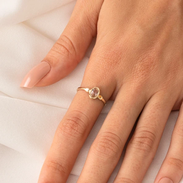 Gümüş Yüzük - 0.90 Karat Morganit Taşlı Tektaş 925 Ayar Gümüş Evlilik Teklifi Yüzüğü - 11