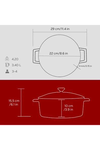 Lava LV Y TC 22 K1 R- 22cm Kırmızı Derin Tencere - Resim 6