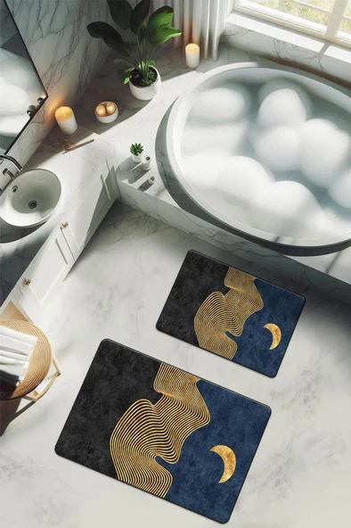 Yıkanabilir Kaymaz Tabanlı Modern Desenli 2'li Banyo Paspas Takımı BPS0014 RENKLİ 60 X 90 ürün görseli 1