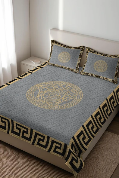 Parlak Kadife Kumaş Kapitoneli Çift Kişilik Yatak Örtüsü Seti (3 Parça) CKY0006 RENKLİ 240 X 260 ürün görseli