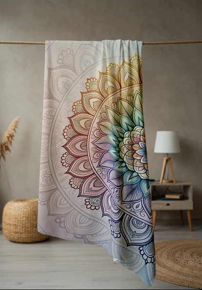 Dijital Baskı Plaj Deniz Havlusu Modern Desenli Peştamal (80X160 cm) HVL0060 RENKLİ 80 X 160 - Resim 2