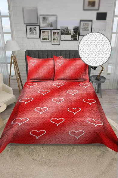 Parlak Kadife Kumaş Kapitoneli Çift Kişilik Yatak Örtüsü Seti (3 Parça) CKY0020 RENKLİ 240 X 260 - Resim 2