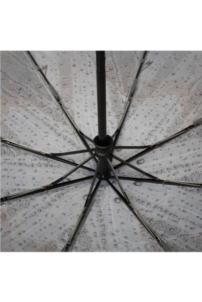 Tam Otomatik Yağmur Desenli Lüx Bayan Şemsiye Gri - Resim 7