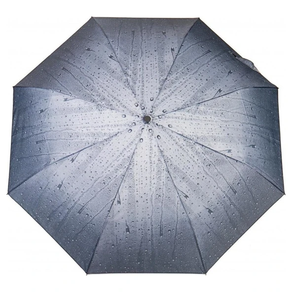 Tam Otomatik Yağmur Desenli Lüx Bayan Şemsiye Gri - Resim 3