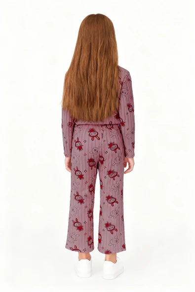 KIZ ÇOCUK PİJAMA ALTI BELİ LASTİKLİ TAVŞAN BASKILI - Resim 3