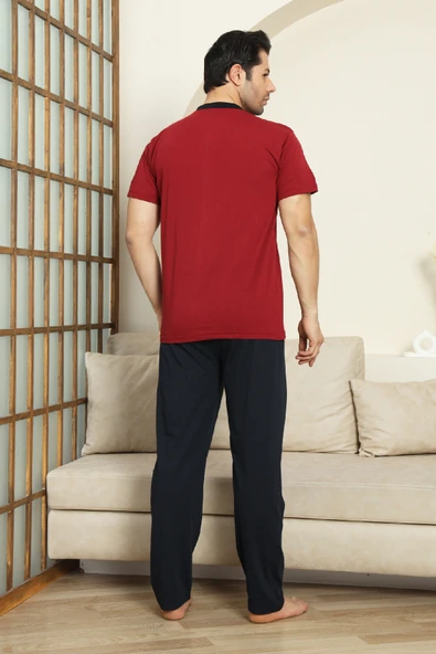 Erkek %100 Pamuk Pijama Takımı -3 Düğmeli-Robalı 12383 - Resim 9