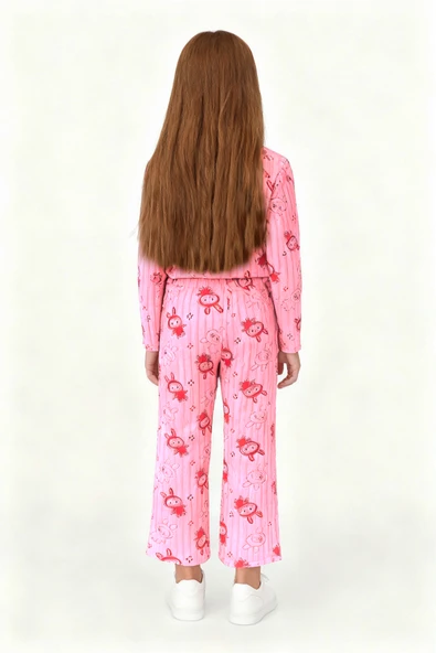 KIZ ÇOCUK PİJAMA ALTI BELİ LASTİKLİ TAVŞAN BASKILI - Resim 9