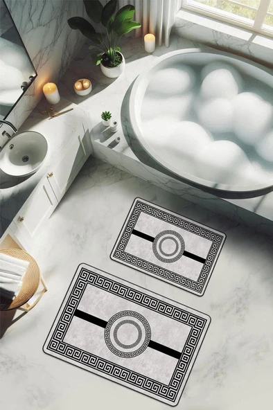 Yıkanabilir Kaymaz Tabanlı Modern Desenli 2'li Banyo Paspas Takımı BPS0008 RENKLİ 60 X 90 ürün görseli 1