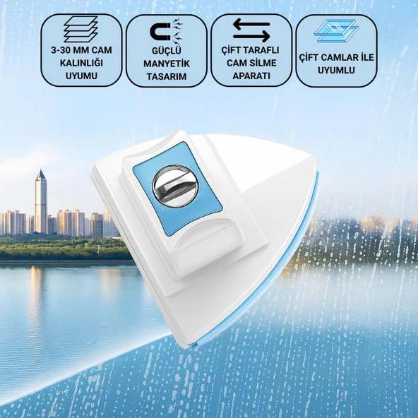 Coofbe 3-30MM Arası Mıknatıslı Pimapen Isıcam Çift Cam Pencere Uyum Kademe Ayarlı Cam Silme Aparatı - Resim 7