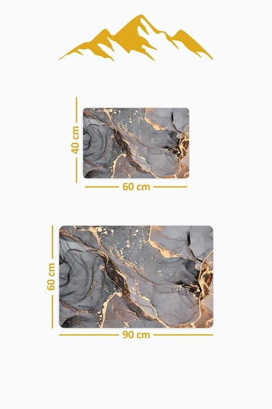 Yıkanabilir Kaymaz Tabanlı Modern Desenli 2'li Banyo Paspas Takımı BPS0019 RENKLİ 60 X 90 - Resim 2