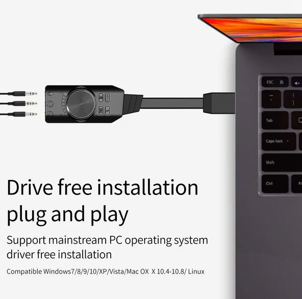 Daytona A4677 USB 2.0 Ses Kartı 7.1 Kanallı PC ve Laptop için PUBG Oyun Harici Ses Kartı 3.5mm - Resim 5