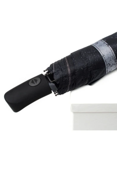 Tam Otomatik Yağmur Desenli Lüx Bayan Şemsiye Gri - Resim 8