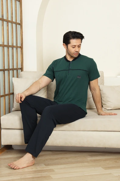 Erkek %100 Pamuk Pijama Takımı -3 Düğmeli-Robalı 12383 - Resim 4