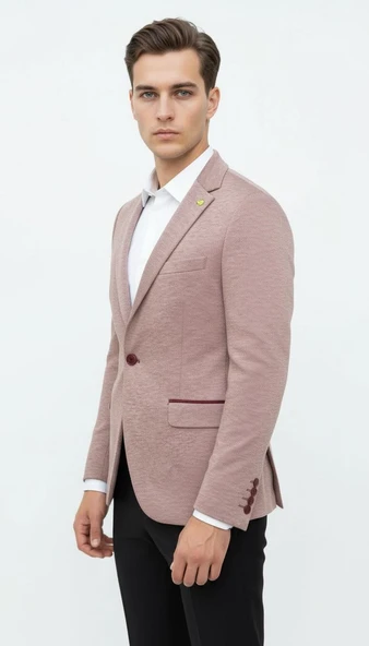 Plus Scorpion Bordo Erkek İtalyan Kesim Blazer Ceket – Kol Yamali, Slim Fit, Şık ve Modern Tasarım - Resim 3