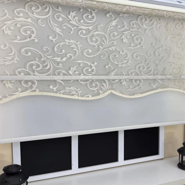 StorBurada Çift Mekanizmalı Bej Tül Ekru Stor Perde STB-133  Bej 170 x 260 - Resim 2