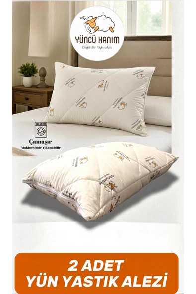 Yüncü Hanım Kuzu Yünü Dolgulu Kapitoneli Yastık Alezi , Doğal Pamuk Kumaş 50x70 cm (2 Adet)