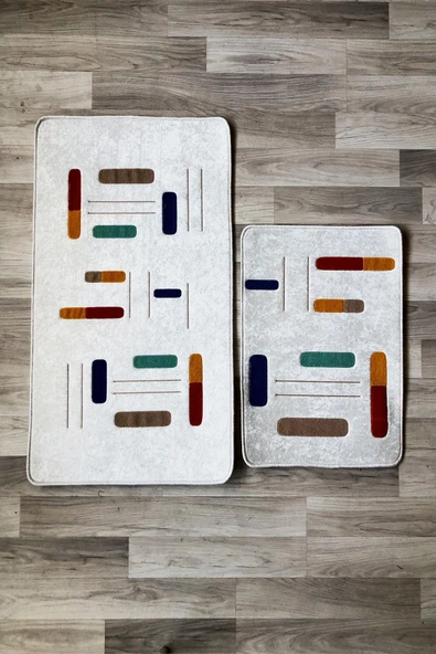 Dijital Baskı Kaymaz Taban Yıkanabilir 2'li Punch Banyo Paspas Takımı PCP004 RENKLİ 60 X 90 - Resim 3