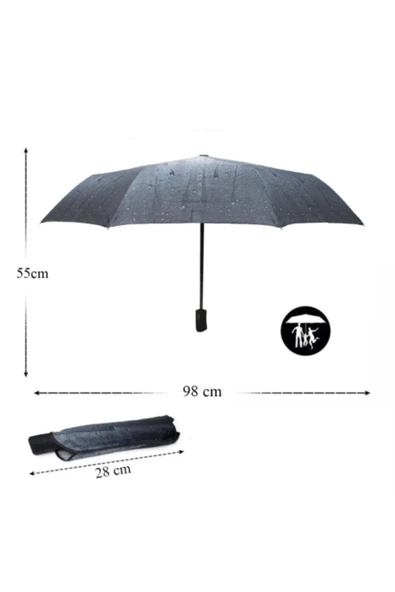 Tam Otomatik Yağmur Desenli Lüx Bayan Şemsiye Gri - Resim 5
