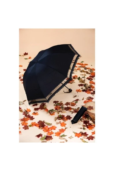 Siyah Kadın Şemsiye, Rüzgara Karşı Dayanıklı Fiber Gövdeli Pongee Kumaş Düz Kumaş ürün görseli 1