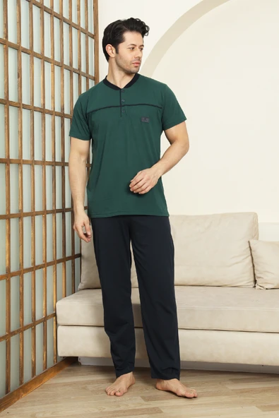 Erkek %100 Pamuk Pijama Takımı -3 Düğmeli-Robalı 12383 - Resim 3
