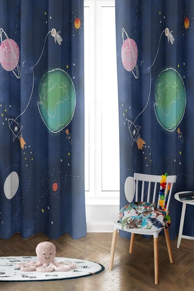 Parlak Saten Mikro Kumaş Çift Kanat Çocuk Odası Fon Perde Takımı PRD0038 RENKLİ 140 X 270 ürün görseli 1