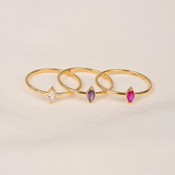 Gümüş Yüzük - Ametist Taşlı Minimal Tasarım Tektaş Kadın 925 Ayar Gümüş Yüzük - 12