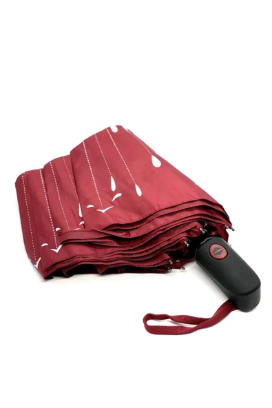 Yağmur Damlası Desenli Tam Otomatik Lux Kadın Şemsiyesi Bordo ürün görseli 1