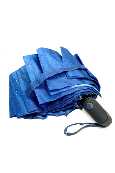 Tam Otomatik Yağmur Desenli Lüx Bayan Şemsiye Mavi ürün görseli 1