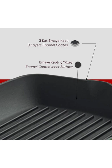 Lava LV P GT 2626 K0 R Demir Izgara Tava 26x26cm Kırmızı - Resim 6