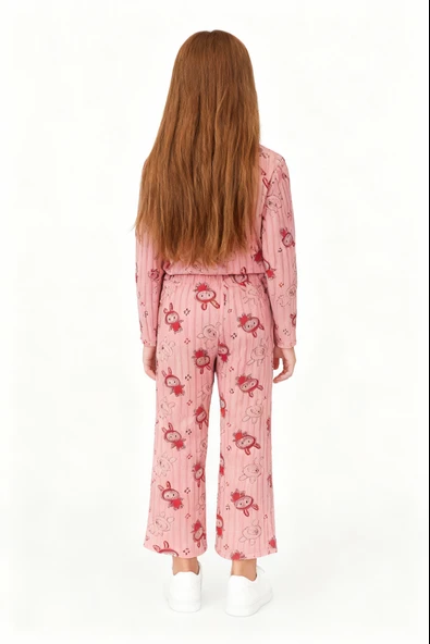 KIZ ÇOCUK PİJAMA ALTI BELİ LASTİKLİ TAVŞAN BASKILI - Resim 12