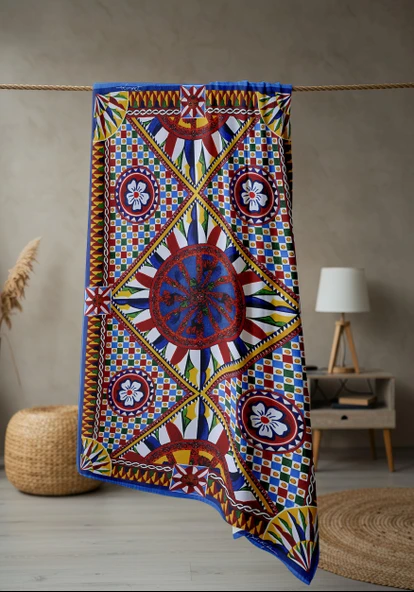 Dijital Baskı Plaj Deniz Havlusu Modern Desenli Peştamal (80X160 cm) HVL0067 RENKLİ 80 X 160 - Resim 2