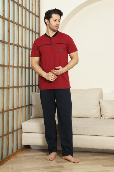 Erkek %100 Pamuk Pijama Takımı -3 Düğmeli-Robalı 12383 - Resim 8