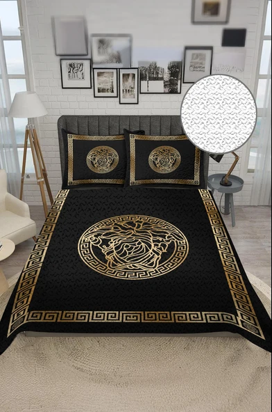 Parlak Kadife Kumaş Kapitoneli Çift Kişilik Yatak Örtüsü Seti (3 Parça) CKY0001 RENKLİ 240 X 260 - Resim 2