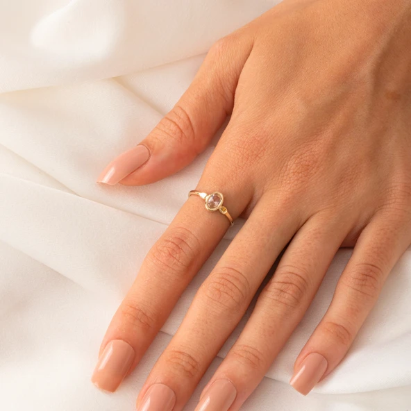 Gümüş Yüzük - 0.90 Karat Morganit Taşlı Tektaş 925 Ayar Gümüş Evlilik Teklifi Yüzüğü - 6