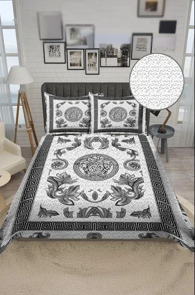 Parlak Kadife Kumaş Kapitoneli Çift Kişilik Yatak Örtüsü Seti (3 Parça) CKY0010 RENKLİ 240 X 260 - Resim 2