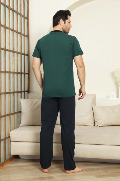 Erkek %100 Pamuk Pijama Takımı -3 Düğmeli-Robalı 12383 - Resim 5