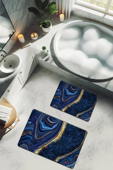 Yıkanabilir Kaymaz Tabanlı Modern Desenli 2'li Banyo Paspas Takımı BPS0017 RENKLİ 60 X 90 ürün görseli 1