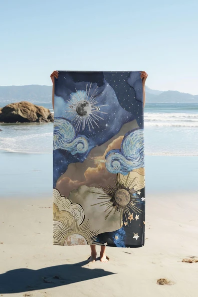 Dijital Baskı Plaj Deniz Havlusu Modern Desenli Peştamal (80X160 cm) HVL0057 RENKLİ 80 X 160 ürün görseli 1