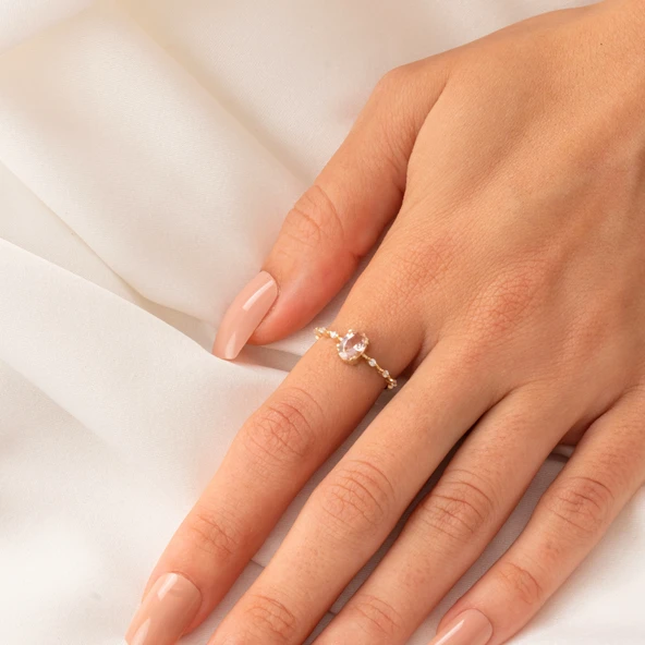 Gümüş Yüzük - Morganit Taşlı Kadın Modern Tasarım 925 Ayar Gümüş Evlilik Teklifi Yüzüğü - 9