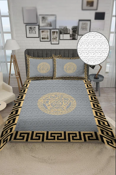 Parlak Kadife Kumaş Kapitoneli Çift Kişilik Yatak Örtüsü Seti (3 Parça) CKY0006 RENKLİ 240 X 260 - Resim 2