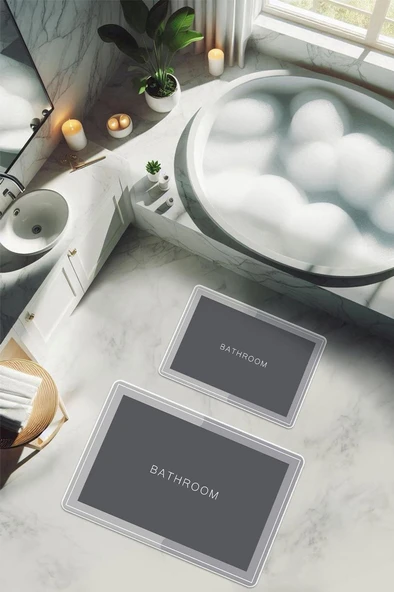 Yıkanabilir Kaymaz Tabanlı Modern Desenli 2'li Banyo Paspas Takımı BPS0041 RENKLİ 60 X 90 ürün görseli 1