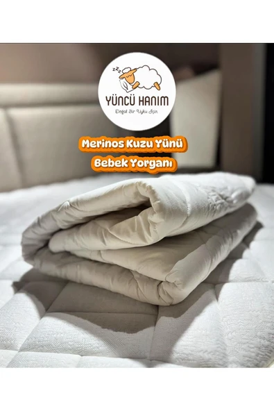 Yüncü Hanım %100 Yün Dolgu Bebek Uyku Seti 3'lü Paket (Yün Yorgan + Yün Alez + Yün Yastık) - Resim 7