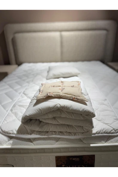 Yüncü Hanım %100 Yün Dolgu Bebek Uyku Seti 3'lü Paket (Yün Yorgan + Yün Alez + Yün Yastık) - Resim 2