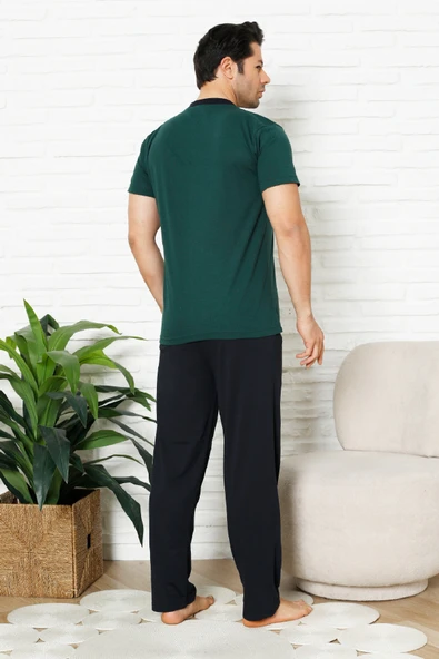 Erkek %100 Pamuklu Pijama Takımı-3 Düğmeli-Yaka Cepli 12384 - Resim 9