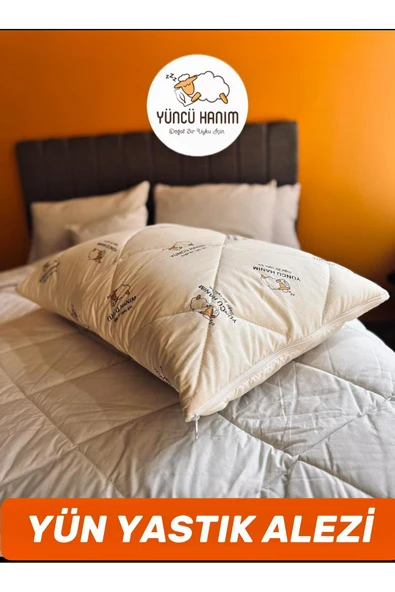 Yüncü Hanım Kuzu Yünü Dolgulu Kapitoneli Yastık Alezi , Doğal Pamuk Kumaş 50x70 cm (2 Adet) - 3